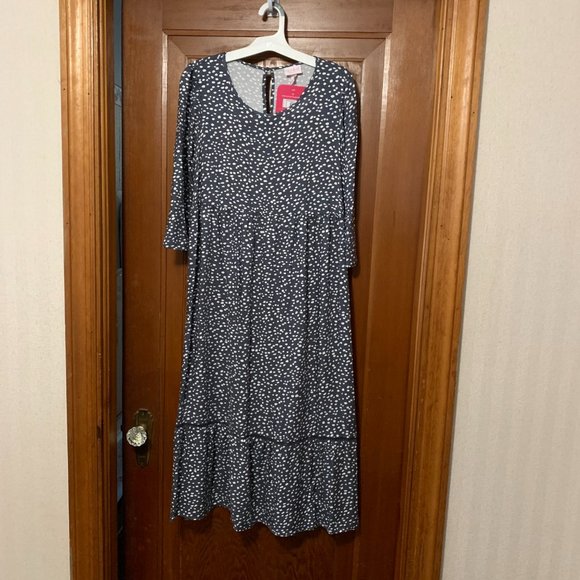 NWT Isabel Maternity by Ingrid & Isabel Blue Polka Dot Midi Tie Dress Size M - Picture 3 of 14